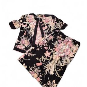 Vintage LORAC Floral Black and Pink Fabric Size 18 ½